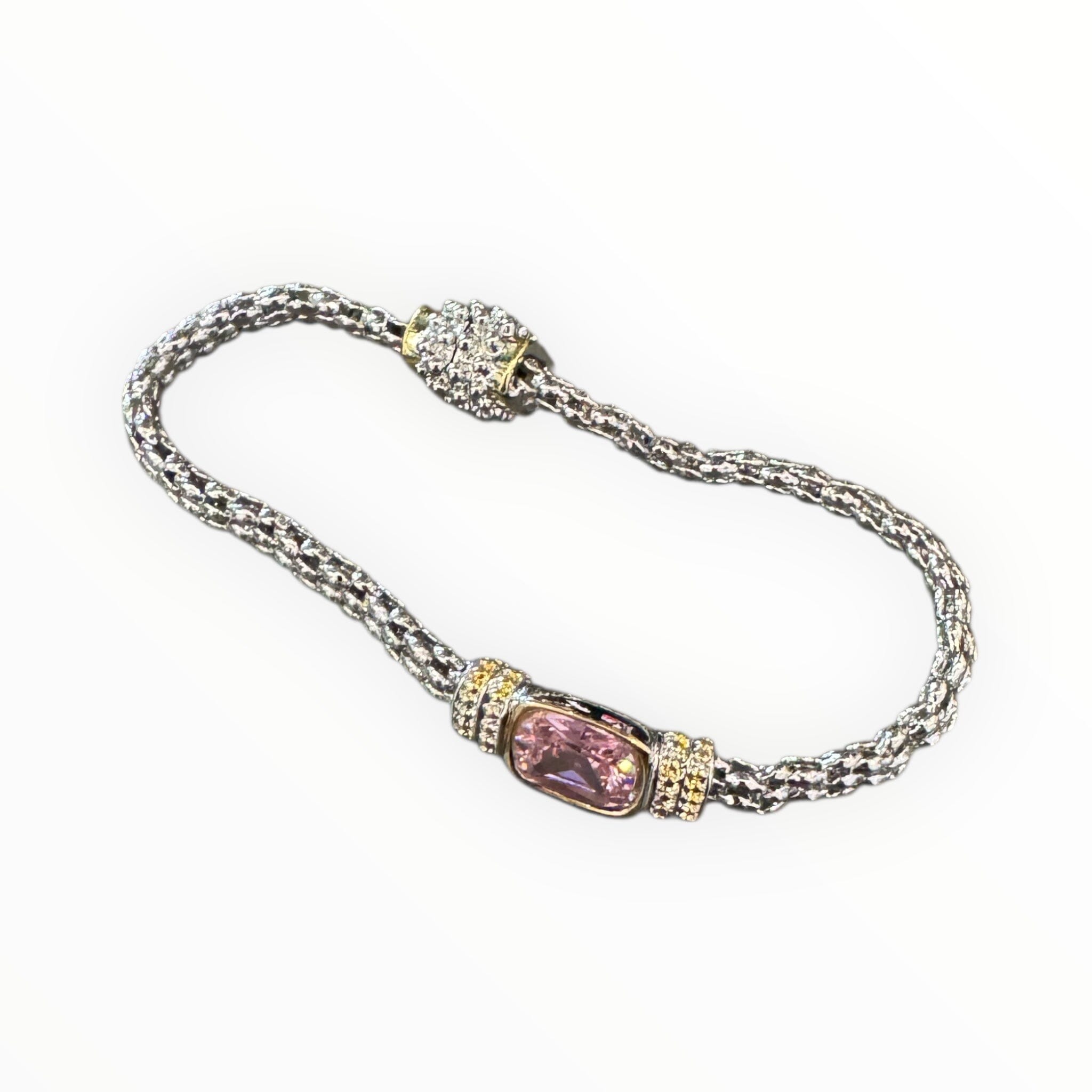 SILVER TEXTURED CHAIN PINK STONE BRACELET Bracelet FashionWear Collection 