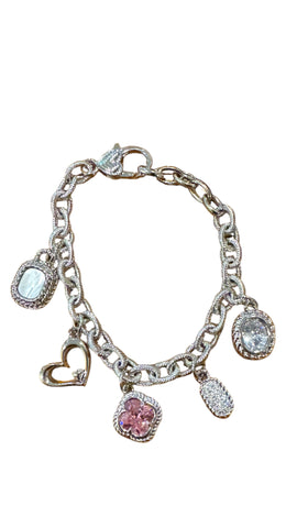 SILVER TEXTURED LINK ASSORTED CHARM BRACELET Bracelet FashionWear Collection 