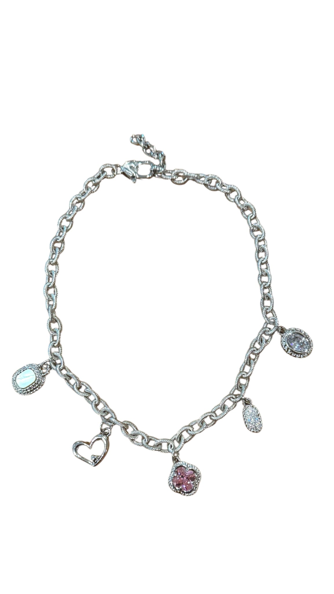 SILVER TEXTURED LINK ASSORTED CHARM NECKLACE Necklaces FashionWear Collection 