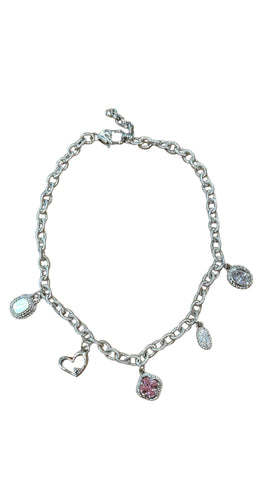 SILVER TEXTURED LINK ASSORTED CHARM NECKLACE Necklaces FashionWear Collection 