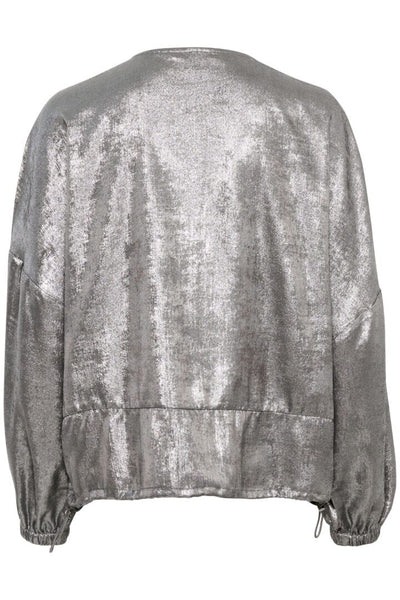 SILVER V NECK BOMBER JACKET WITH ZIPPER FRONT Blazer CREAM 