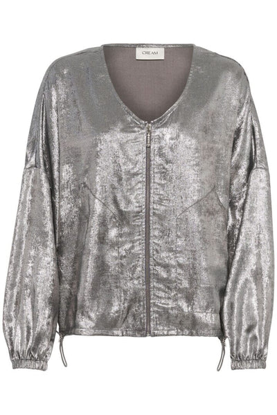 SILVER V NECK BOMBER JACKET WITH ZIPPER FRONT Blazer CREAM 