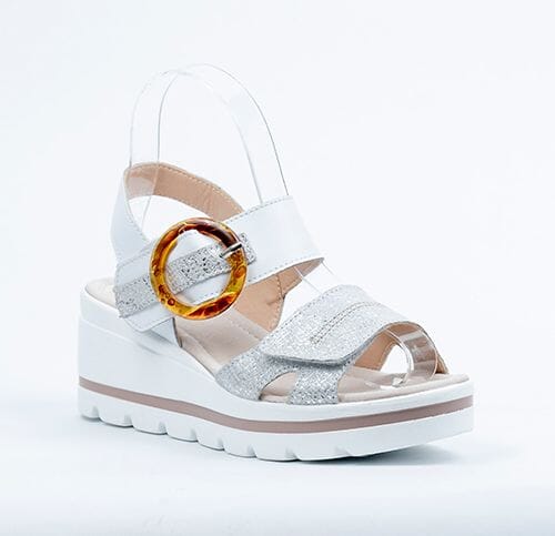 SILVER WEDGE SANDAL WITH TORTOISE BUCKLE CLOSURE Shoes Little Empress 36 Silver 