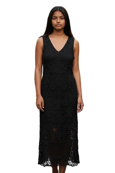 SLEEVELES LINED BLACK CROCHET DRESS Dresses Charlie B 