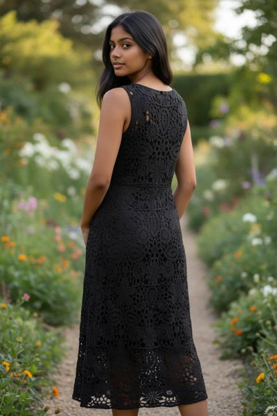 SLEEVELES LINED BLACK CROCHET DRESS Dresses Charlie B 