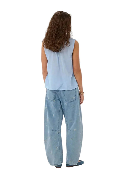 SLEEVELESS BLUE RUFFLE TOP Blouse Culture 