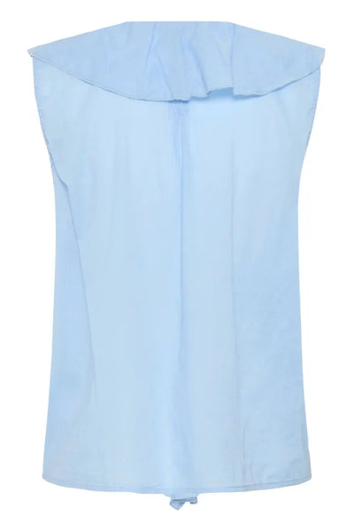SLEEVELESS BLUE RUFFLE TOP Blouse Culture 