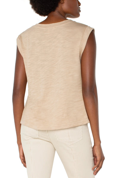 SLEEVELESS CHAMPAGNE WOVEN KNIT TOP Shirts & Tops Liverpool 