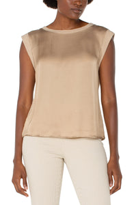 SLEEVELESS CHAMPAGNE WOVEN KNIT TOP Shirts & Tops Liverpool XS Champagne 