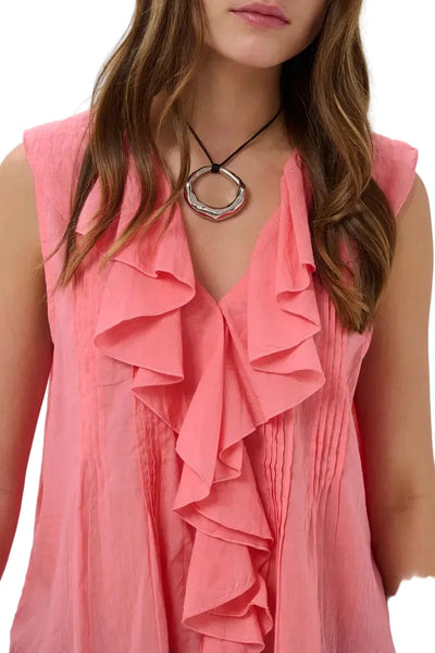 SLEEVELESS CORAL RUFFLE TOP Blouse Culture 