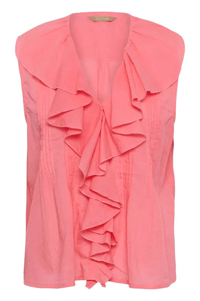 SLEEVELESS CORAL RUFFLE TOP Blouse Culture 