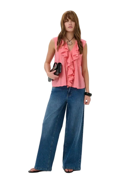 SLEEVELESS CORAL RUFFLE TOP Blouse Culture 