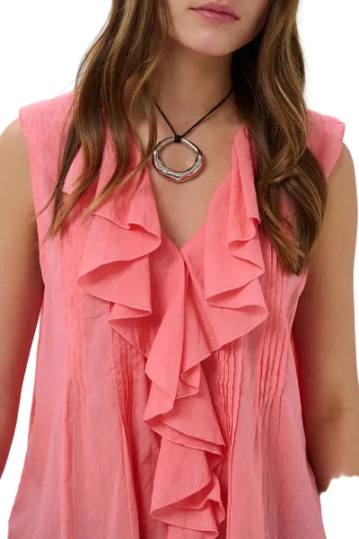 SLEEVELESS CORAL RUFFLE TOP Blouse Culture XS Coral 