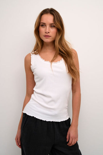 SLEEVELESS CREW NECK WHITE TANK Top CREAM XS White 