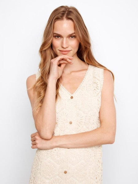 SLEEVELESS CROCHET BUTTON DOWN DRESS Dresses Charlie B 