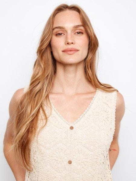 SLEEVELESS CROCHET BUTTON DOWN DRESS Dresses Charlie B 