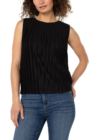 SLEEVELESS PLEATED BLACK FLOWY TOP Top Liverpool 