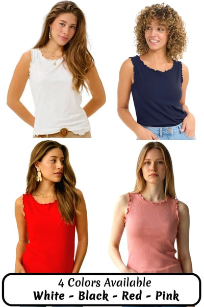 SLEEVELESS SCALLOPED EDGE TANK Tank Top CREAM 