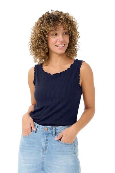 SLEEVELESS SCALLOPED EDGE TANK Tank Top CREAM 