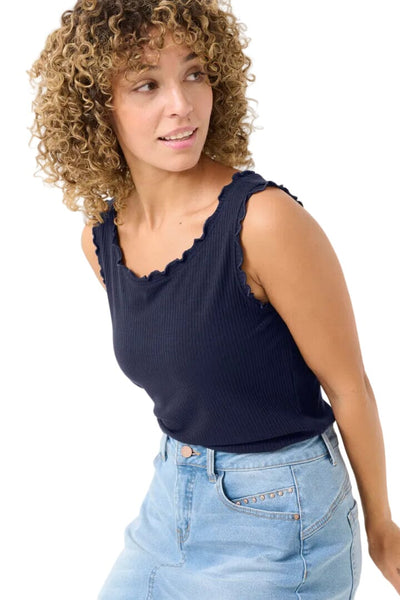 SLEEVELESS SCALLOPED EDGE TANK Tank Top CREAM 