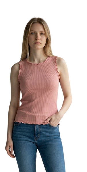 SLEEVELESS SCALLOPED EDGE TANK Tank Top CREAM S Pink 