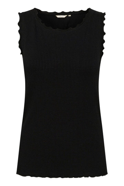 SLEEVELESS SCALLOPED EDGE TANK Tank Top CREAM XS Black 