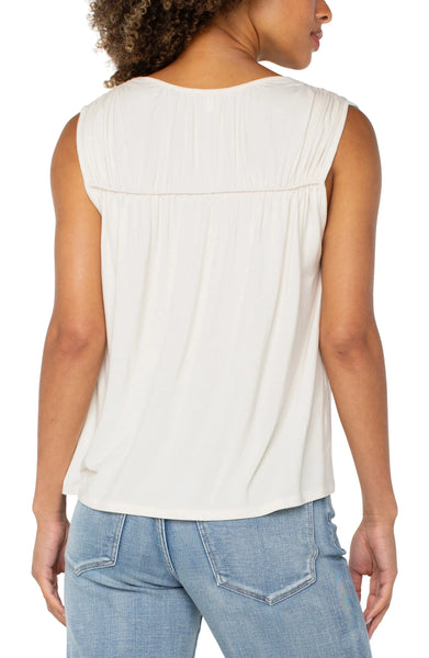 SLEEVELESS SHIRRED CREAM DETAIL KNIT TOP Shirts & Tops Liverpool 