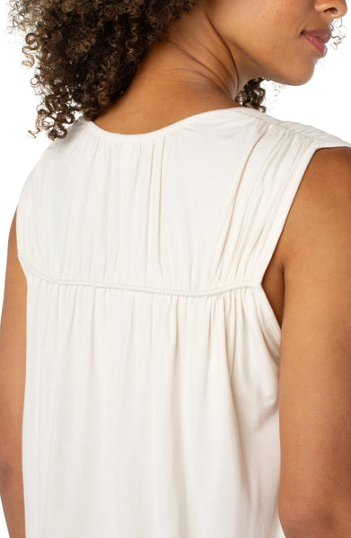 SLEEVELESS SHIRRED CREAM DETAIL KNIT TOP Shirts & Tops Liverpool 