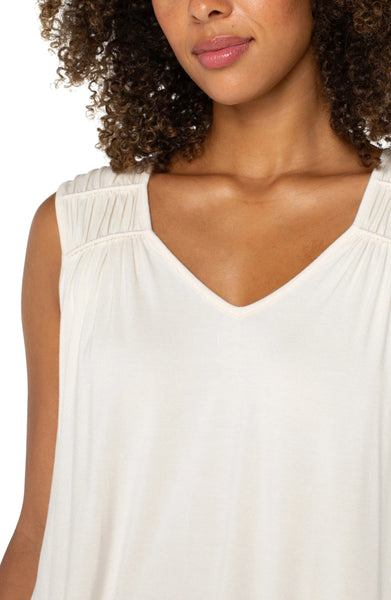 SLEEVELESS SHIRRED CREAM DETAIL KNIT TOP Shirts & Tops Liverpool XS Cream 