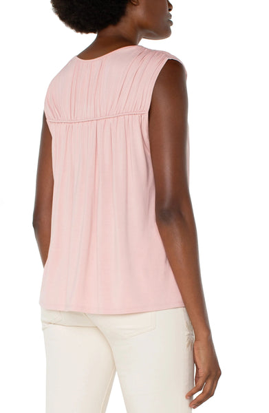 SLEEVELESS SHIRRED PINK DETAIL KNIT TOP Shirts & Tops Liverpool 