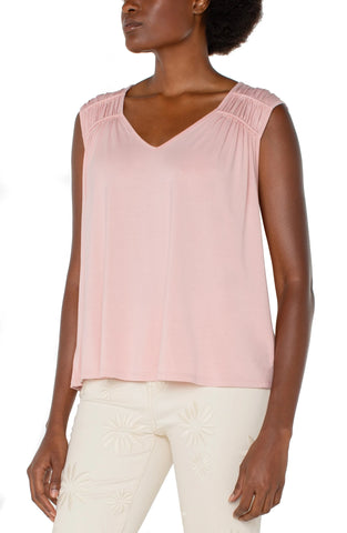 SLEEVELESS SHIRRED PINK DETAIL KNIT TOP Shirts & Tops Liverpool 