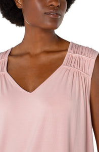 SLEEVELESS SHIRRED PINK DETAIL KNIT TOP Shirts & Tops Liverpool XS Pink 