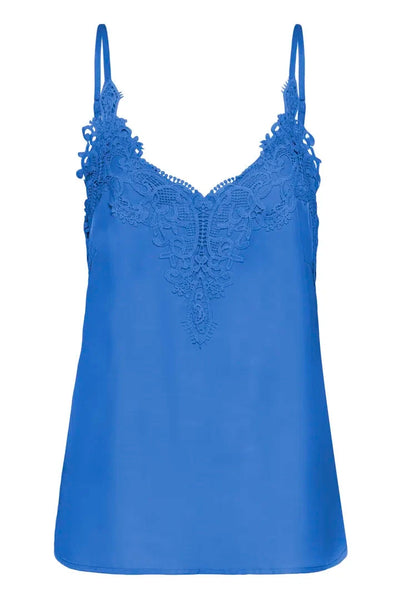 SLEEVELESS TANK WITH LACE DETAIL NECKLINE Tank Top CREAM 