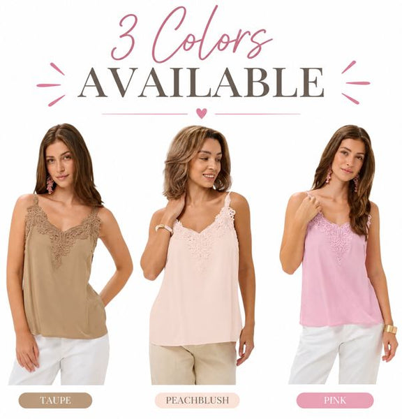 SLEEVELESS TANK WITH LACE DETAIL NECKLINE Tank Top CREAM 