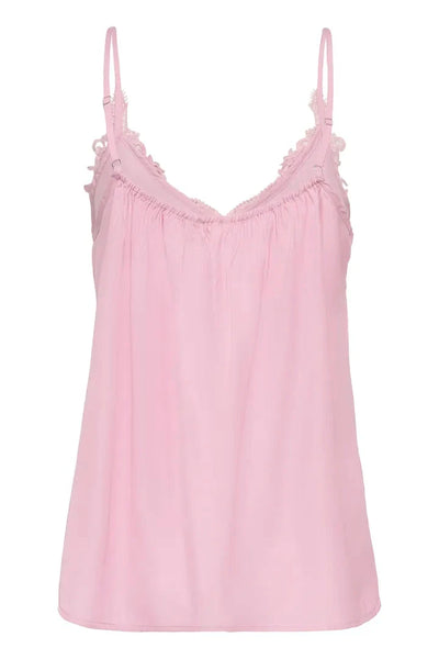 SLEEVELESS TANK WITH LACE DETAIL NECKLINE Tank Top CREAM 