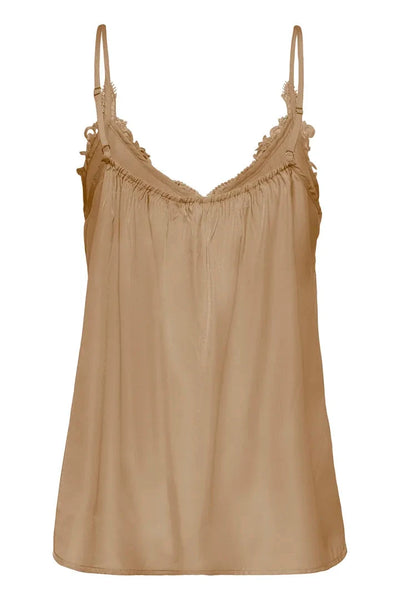 SLEEVELESS TANK WITH LACE DETAIL NECKLINE Tank Top CREAM 