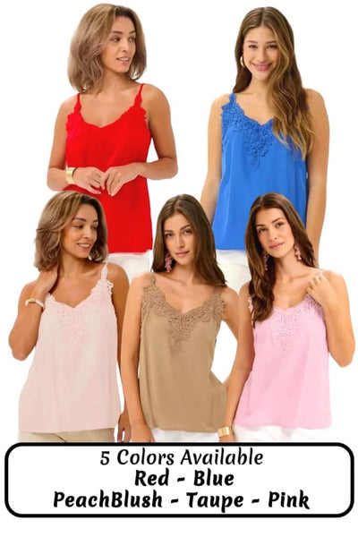 SLEEVELESS TANK WITH LACE DETAIL NECKLINE Tank Top CREAM 