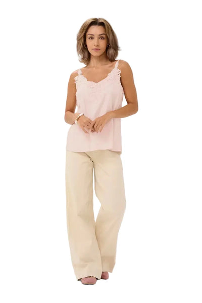 SLEEVELESS TANK WITH LACE DETAIL NECKLINE Tank Top CREAM 