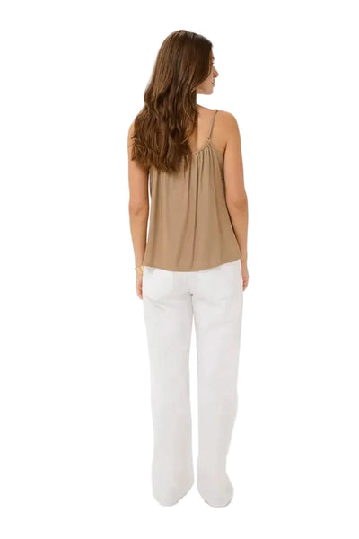 SLEEVELESS TANK WITH LACE DETAIL NECKLINE Tank Top CREAM 