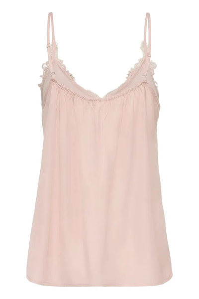 SLEEVELESS TANK WITH LACE DETAIL NECKLINE Tank Top CREAM 