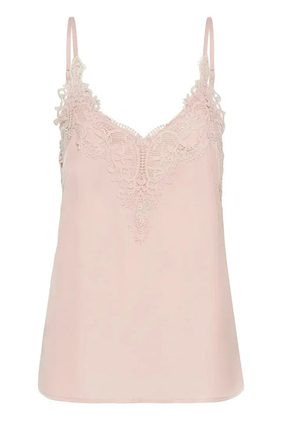 SLEEVELESS TANK WITH LACE DETAIL NECKLINE Tank Top CREAM 