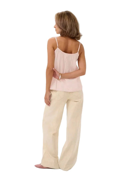 SLEEVELESS TANK WITH LACE DETAIL NECKLINE Tank Top CREAM 