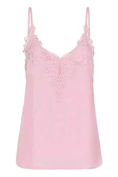 SLEEVELESS TANK WITH LACE DETAIL NECKLINE Tank Top CREAM 