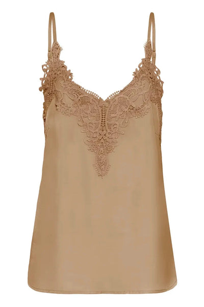 SLEEVELESS TANK WITH LACE DETAIL NECKLINE Tank Top CREAM 