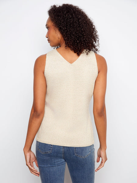 SLEEVELESS V NECK GOLD KNIT CAMI Tank Top Charlie B 