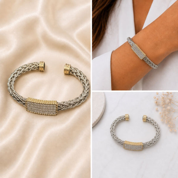 SLIP ON BRAIDED RECTANGLE CRYSTAL BRACELET Bracelet FashionWear Collection 
