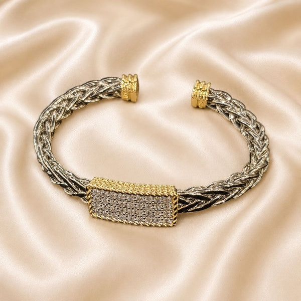 SLIP ON BRAIDED RECTANGLE CRYSTAL BRACELET Bracelet FashionWear Collection 
