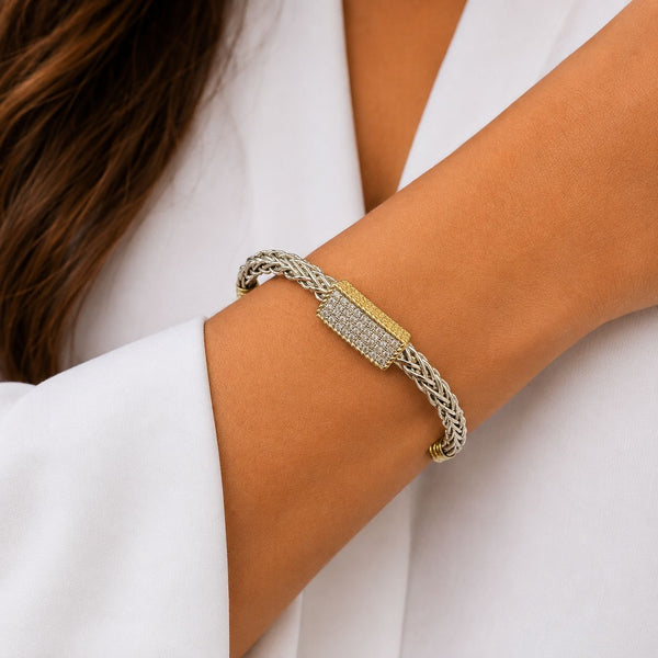 SLIP ON BRAIDED RECTANGLE CRYSTAL BRACELET Bracelet FashionWear Collection 