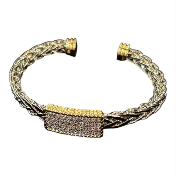 SLIP ON BRAIDED RECTANGLE CRYSTAL BRACELET Bracelet FashionWear Collection SIlver/Gold 