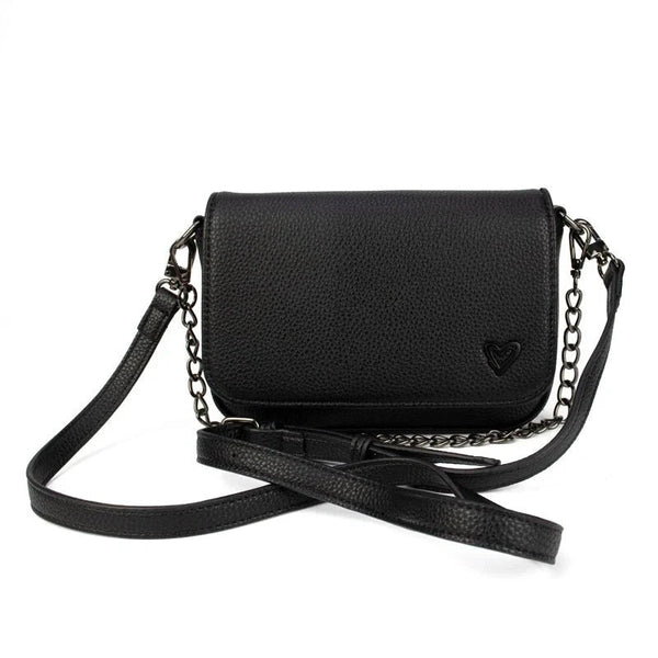 SMALL BLACK VEGAN LEATHER CROSSBODY Handbag prenelove OS Black 